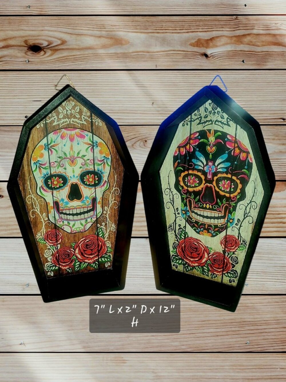 Set of 2 -Day of the Dead-Skull Coffin Shadowbox Wall Decor - Dia de los Muertos